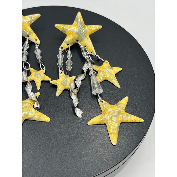 Lunch At The Ritz Vintage Earrings Golden Glitter Stars Moon Signed Designer 86 - Picture 9 of 12